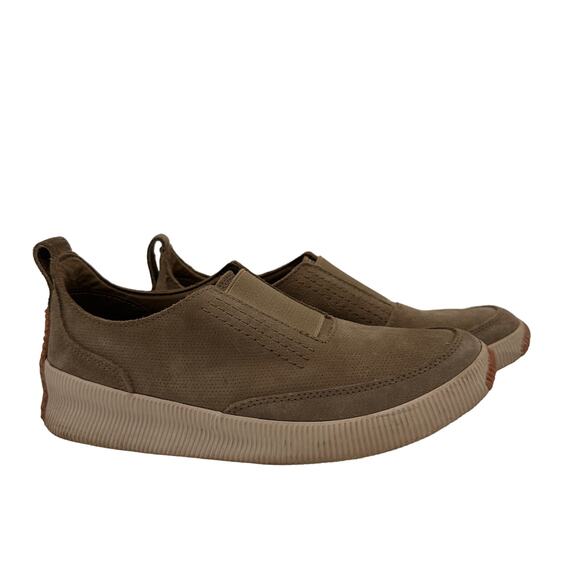 Sorel Sage Green Leather Out N About Slip On Sneakers Size 7.5 - Picture 1 of 9
